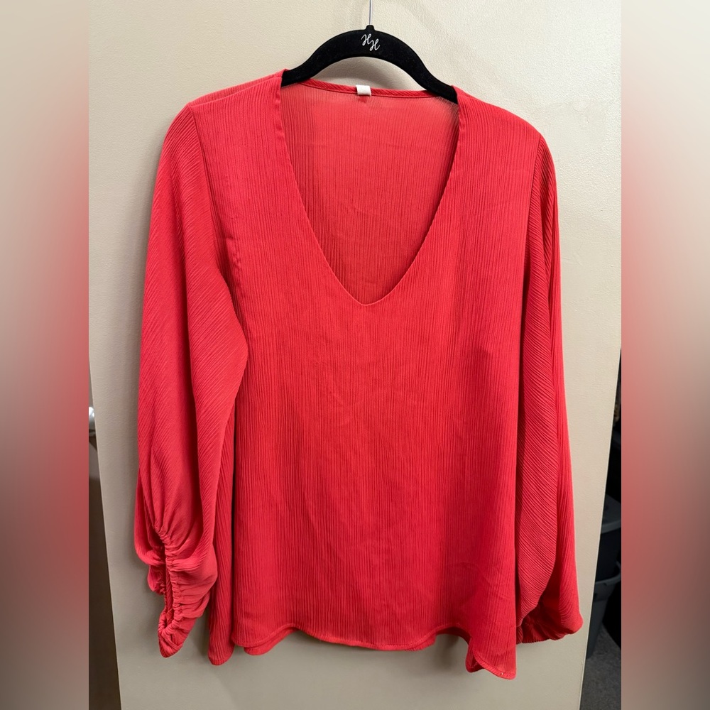 Tyche Red Ruched 3/4 Sleeve Blouse